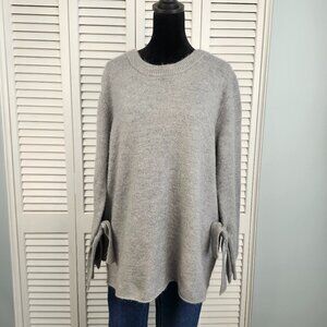 For The Republic Gray Sweater Medium Kimono Sleeve w/ties Soft Cozy Bookcore